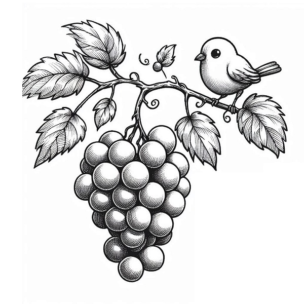 Grapes with a Little Bird