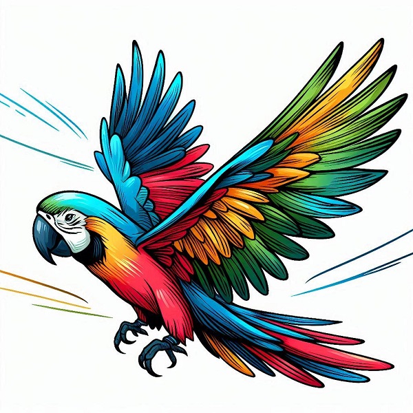 Parrot Flying with Open Wings