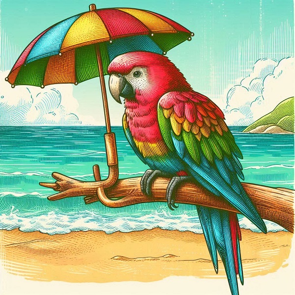 Parrot with a Beach Umbrella