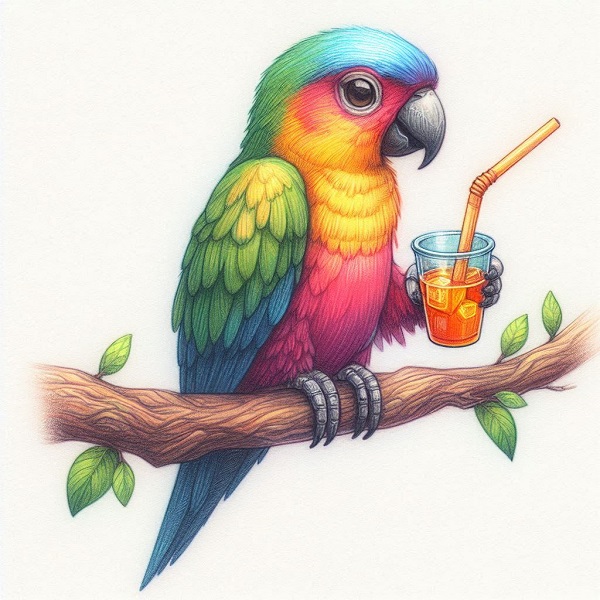 Parrot with a Cup of Juice