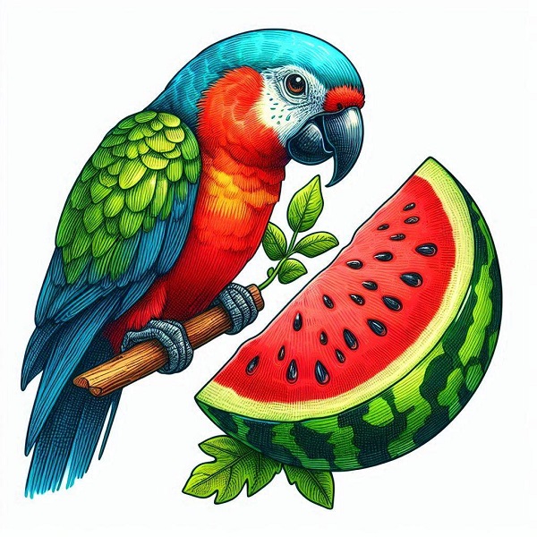 Parrot with a Watermelon Slice