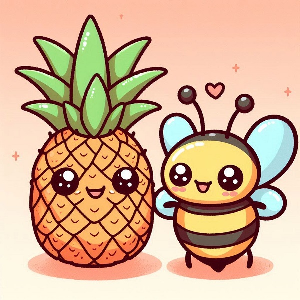 Pineapple with a Cartoon Bee