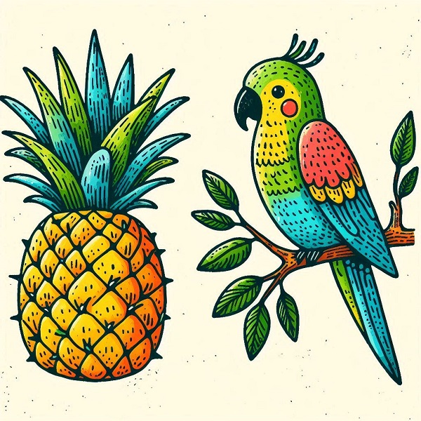 Pineapple with a Parrot