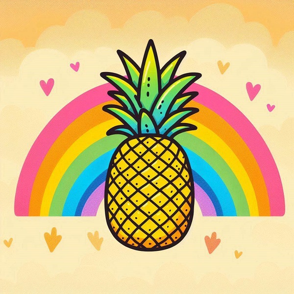 Pineapple with a Rainbow Background