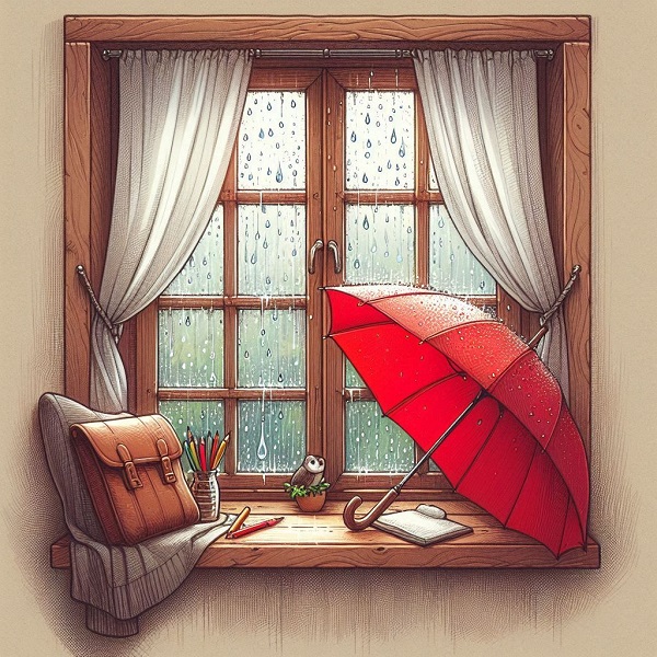 Umbrella in a Window Scene