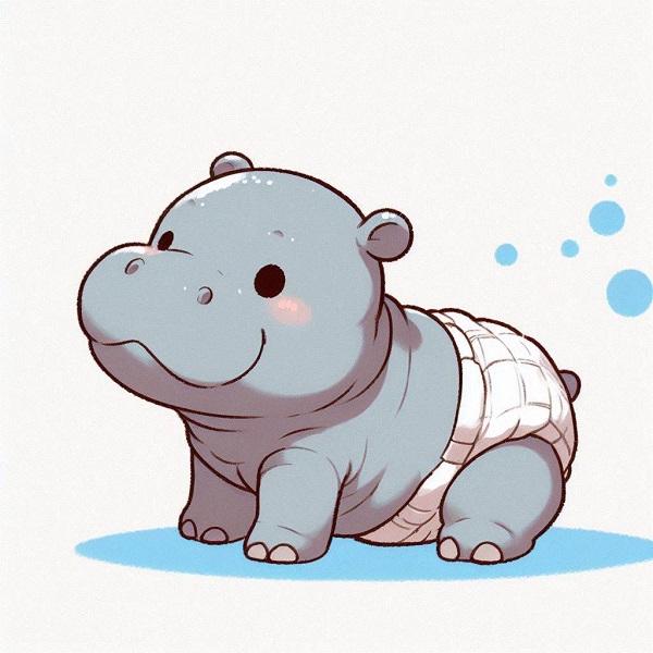 Baby hippo in diaper