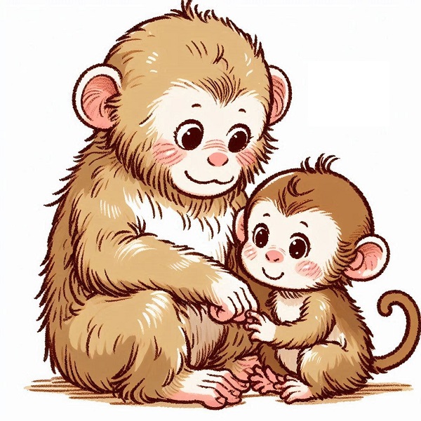 Baby monkey and mother