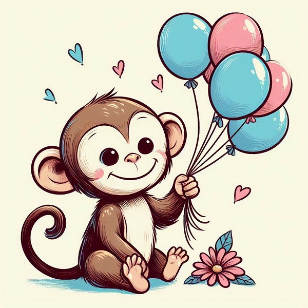 Baby monkey with balloons