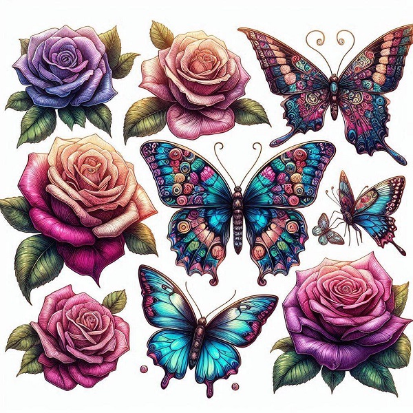 Butterflies and Roses Drawings