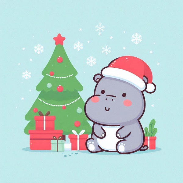 Christmas Hippo Drawing