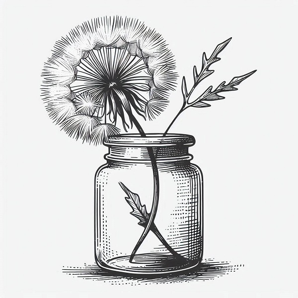 Dandelion in a glass jar