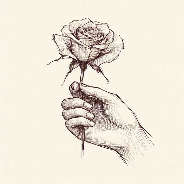 Hand Holding A Rose Drawing