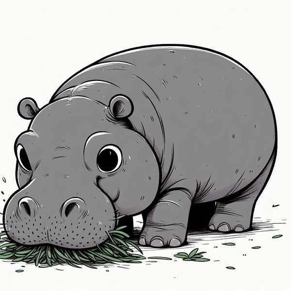 Hippo eating grass