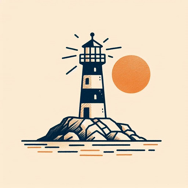 Lighthouse With Sunset Drawing