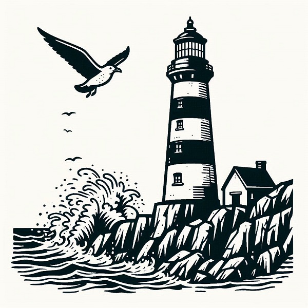 Lighthouse with Bird Drawing