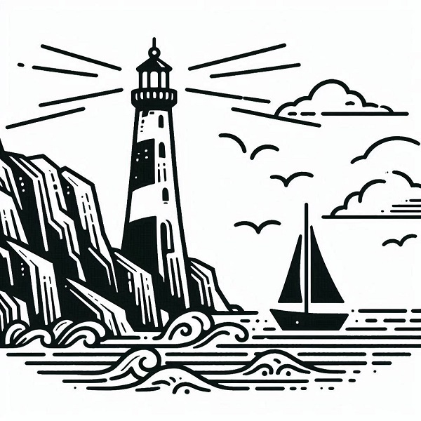 Lighthouse with Ship Drawing