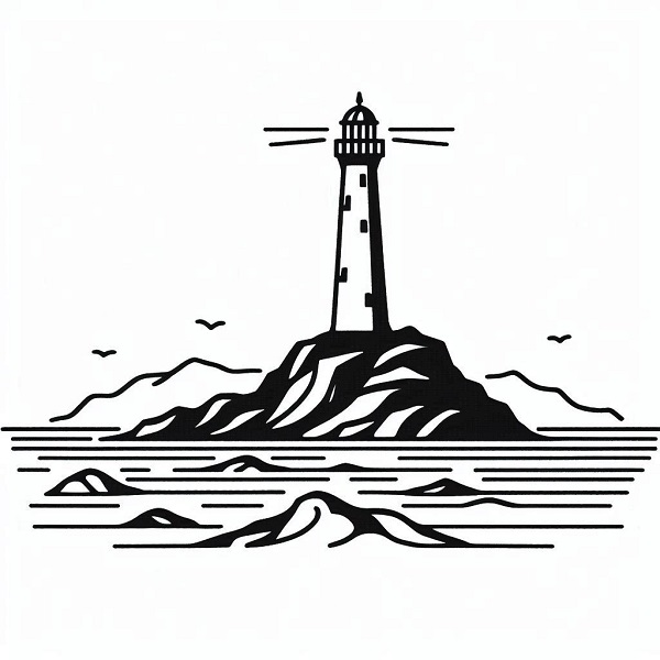 Lighthouse with waves drawing