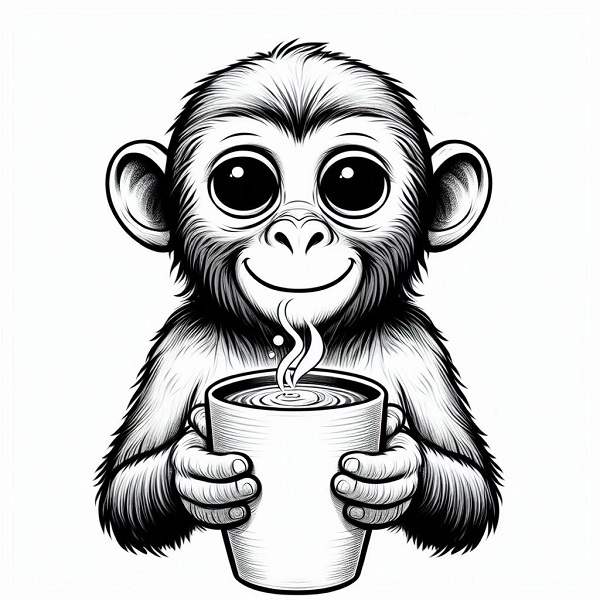 Monkey holding a coffee cup