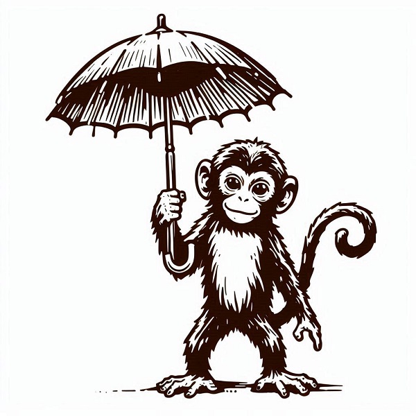 Monkey holding an umbrella