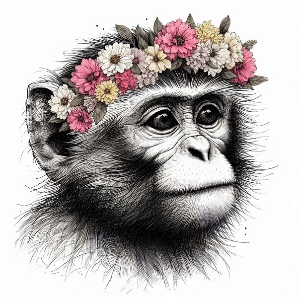 Monkey with flower crown