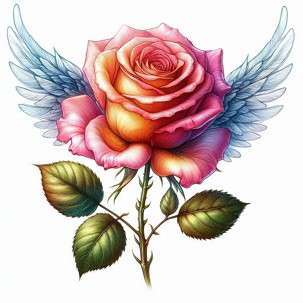 Rose With Angel Wings Drawing