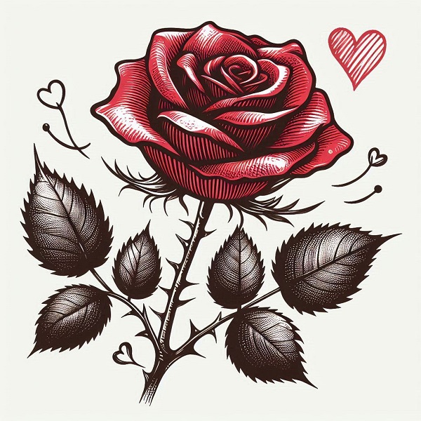 Rose With Heart Drawing