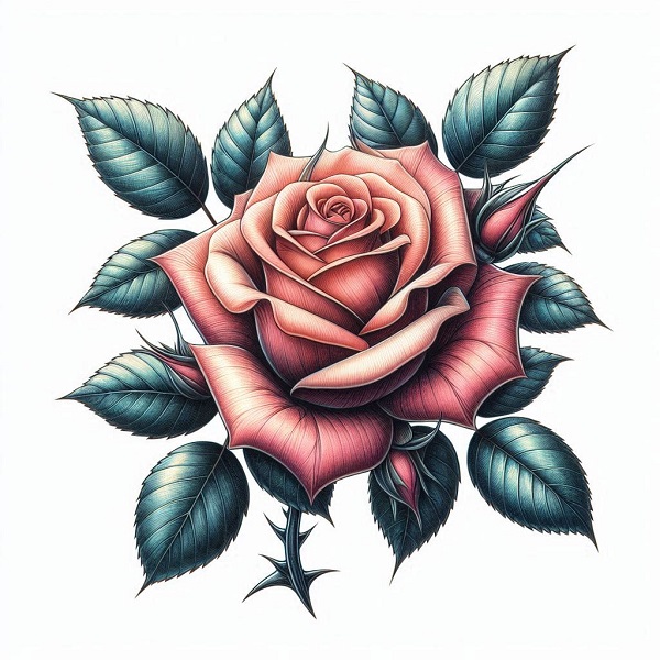 Rose With Leaves Drawing