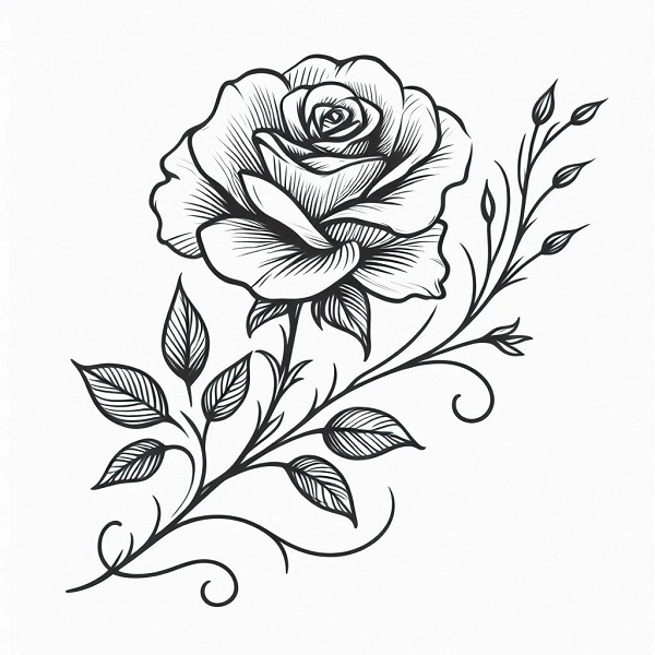 Rose with Vines Drawing