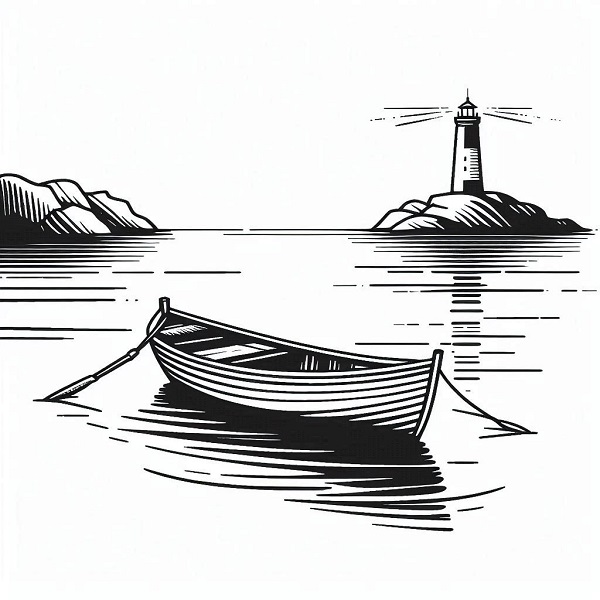 boat and lighthouse drawing