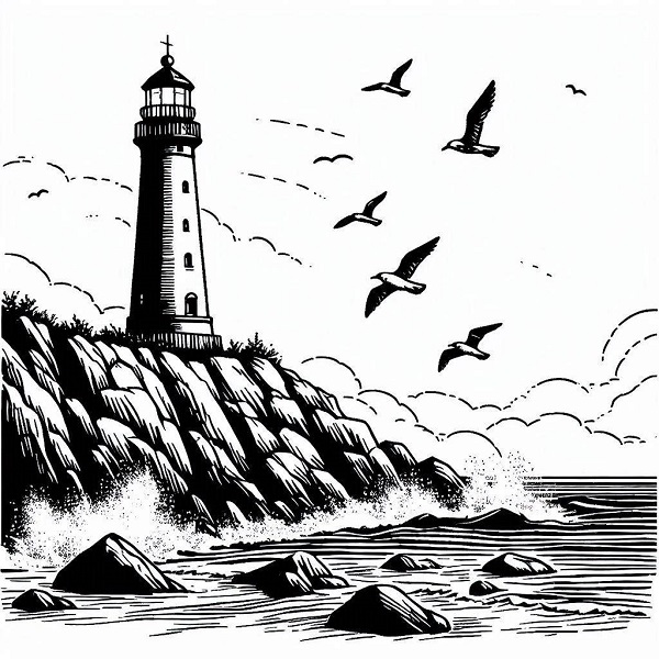 lighthouse landscape drawing