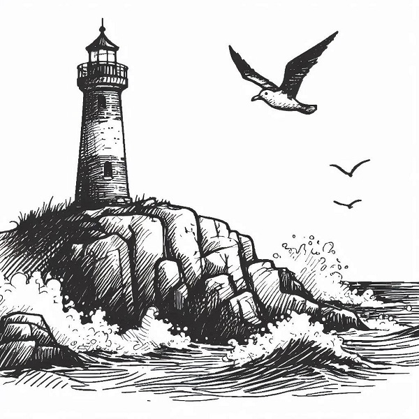 lighthouse on cliff drawing