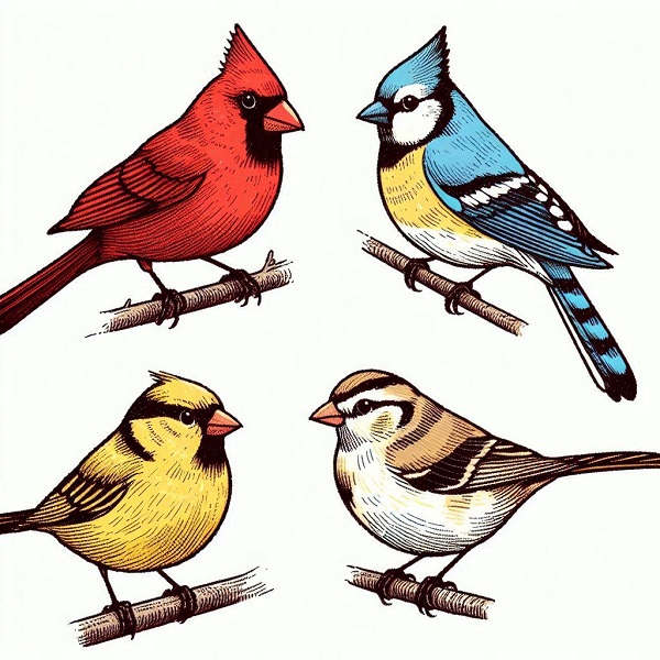 4 birds drawing 2