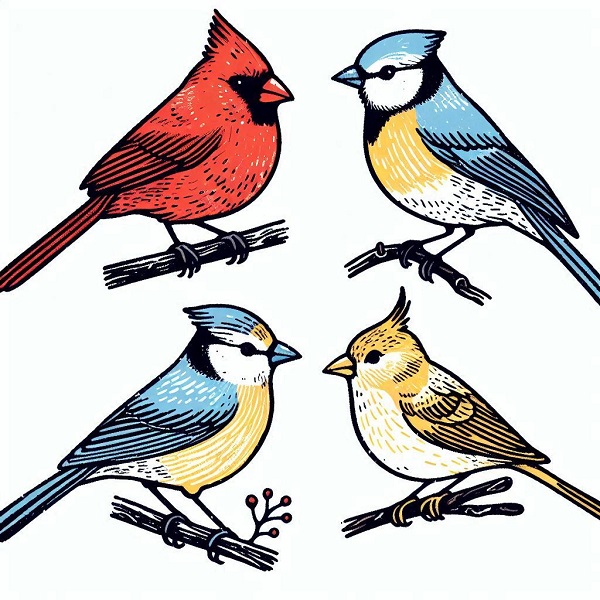 4 birds drawing