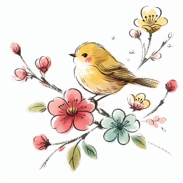 Bird and Flower Drawing 3