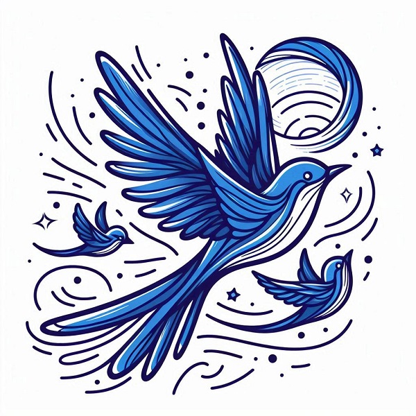 Blue Bird Flying Drawing 12