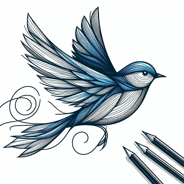 Blue Bird Flying Drawing 14