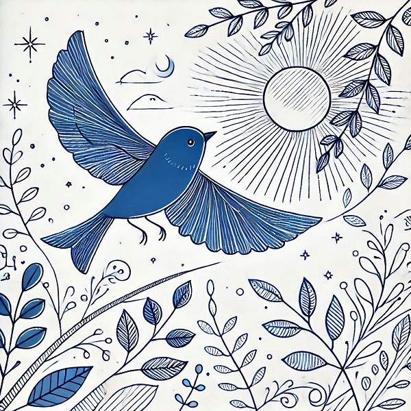 Blue Bird Flying Drawing 15