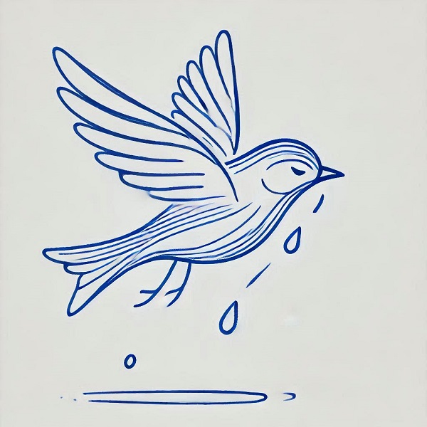 Blue Bird Flying Drawing 2