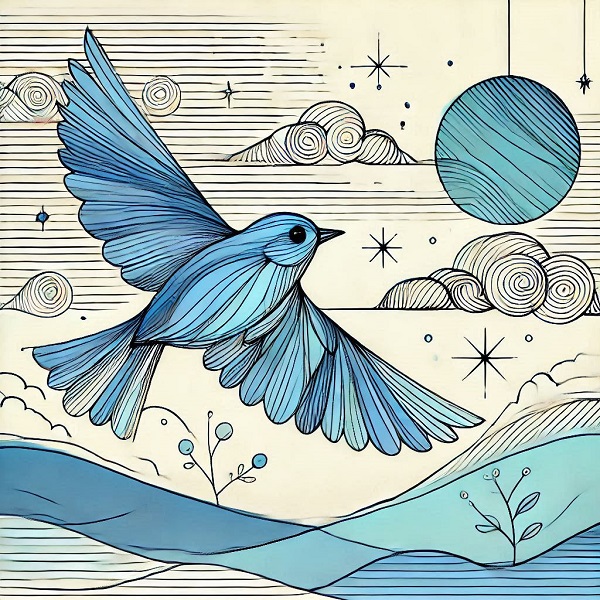 Blue Bird Flying Drawing 6