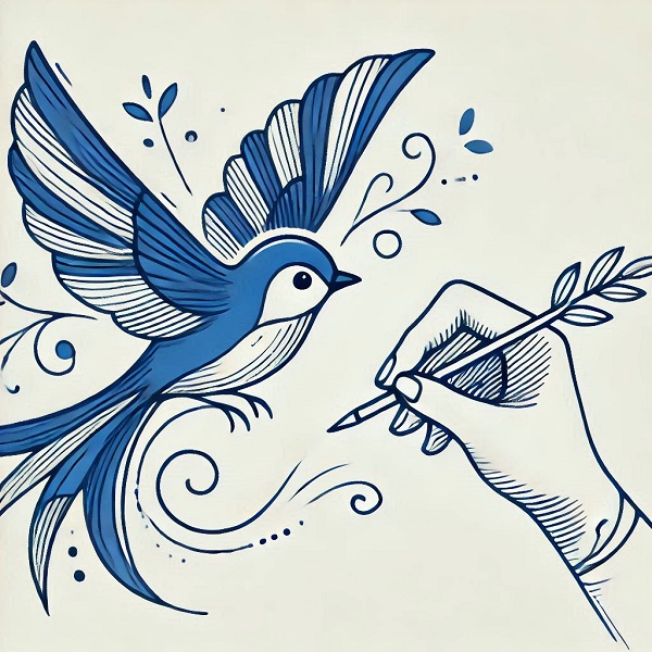 Blue Bird Flying Drawing 7