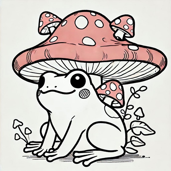 Frog with Mushroom Hat Drawing 3