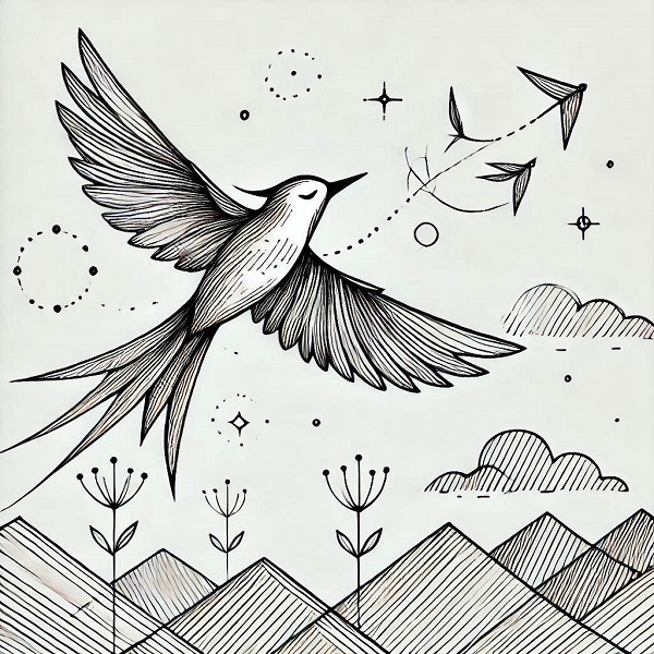 Simple Bird Flying Drawing