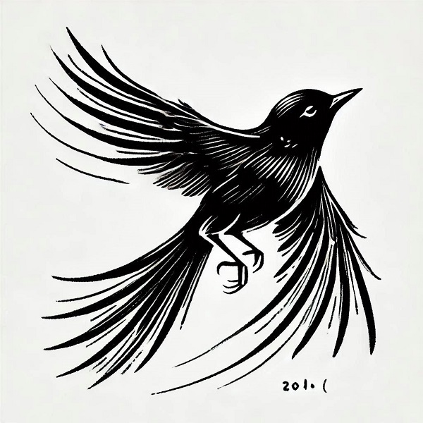 black flying bird drawing 10