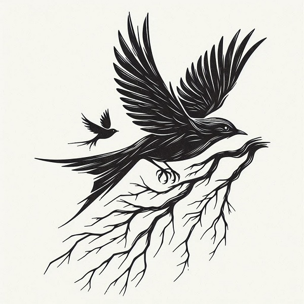 black flying bird drawing 12