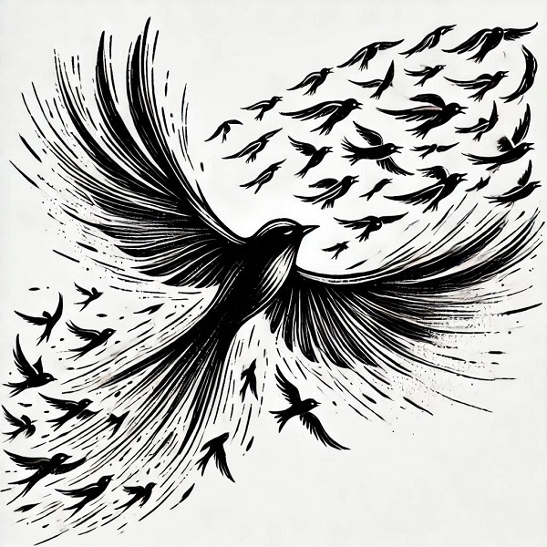 black flying bird drawing 15