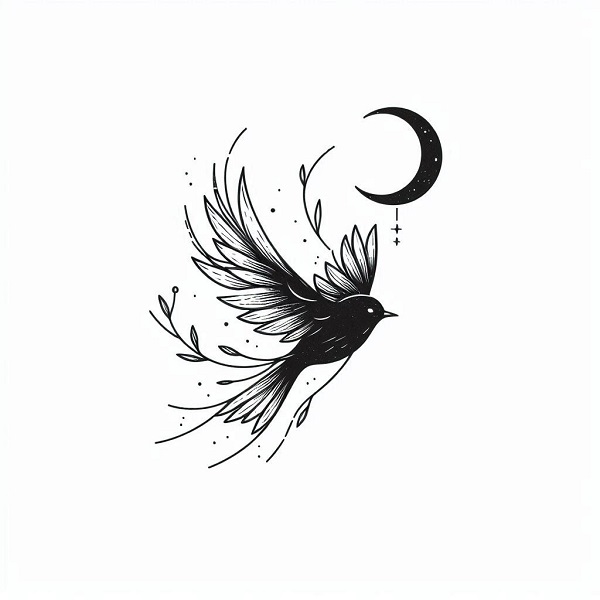 black flying bird drawing 3