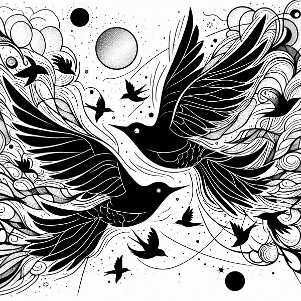 black flying bird drawing 5