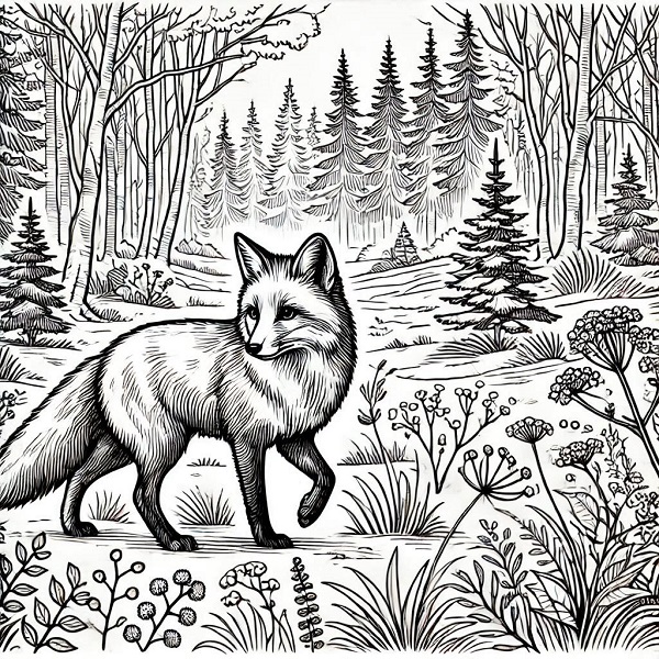 fox in forest drawing