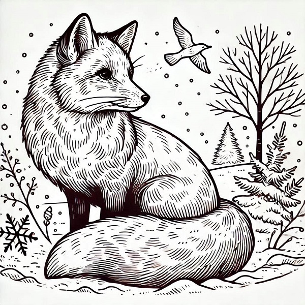 fox in snow drawing